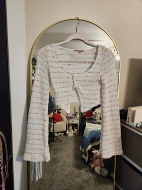 White Multicolor Speckled Knit Crop Top